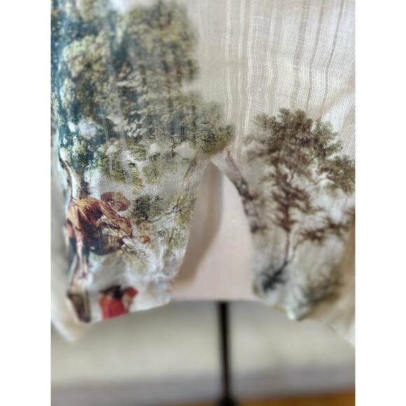 Yuvita Linen Boxy Short Sleeve Romantic Regency Georgian Colonial Print Blouse - Picture 6 of 9